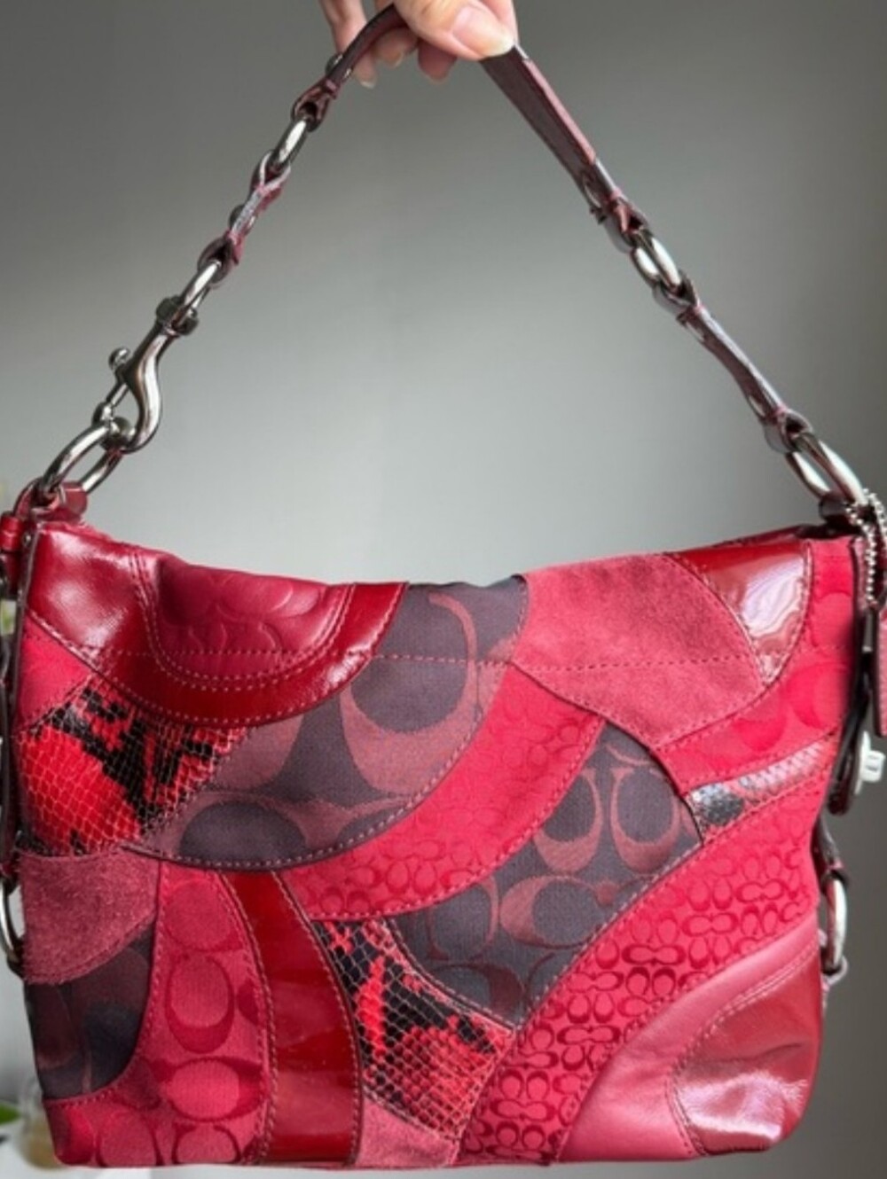 VINTAGE Y2K Coach Carly Patchwork Hobo Bag Red F14005 💋 RARE